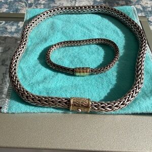 John Hardy Wheat Choker Necklace .925 Silver 18K Gold and Bracelet